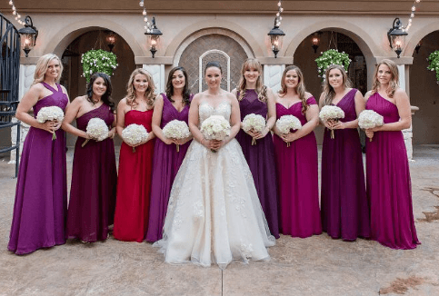 A Mesmerizing Duo: The Allure of Purple and Red Bridesmaid Dresses